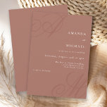 Terracotta Simple Elegante Monogram Wedding Einladung<br><div class="desc">Dieses einfache, moderne minimalistische Design mit einem eleganten Rand bietet eine einzigartige Hochzeitseinladung mit schönen kalligraphischen Skriptmonogrammen der Braut und Bräutigam an anderen Ecken. Ein gepflegtes Textlayout zeigt die Details Ihrer Hochzeit mit einem sauberen klassischen Look mit erdigen Terrakotta-Hintergrund und Elfenbeintext mit leichteren Terrakotta-Kalligraphie-Monogramm-Initialen. Ersetzen Sie den Beispieltext durch Ihre...</div>