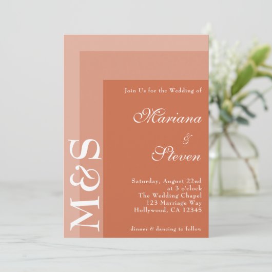Terracotta Simple Modern Chic Script Wedding Einladung (Stehend Vorderseite)