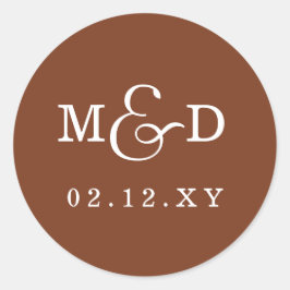 Terracotta Simple Modern Monogram Wedding Runder Aufkleber