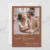 Terracotta Simple Modern Script Wedding Foto Save The Date (Vorderseite)