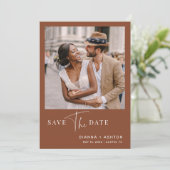 Terracotta Simple Modern Script Wedding Foto Save The Date (Stehend Vorderseite)