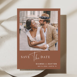 Terracotta Simple Modern Script Wedding Foto Save The Date