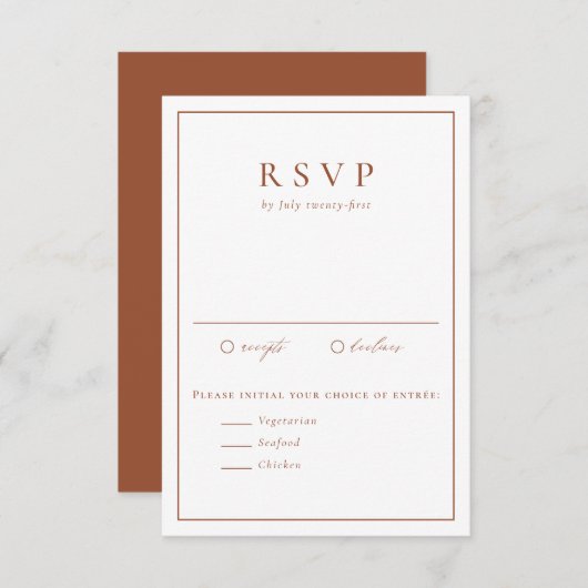 Terracotta Simple Typografy Formal Wedding RSVP Karte (Vorne/Hinten)
