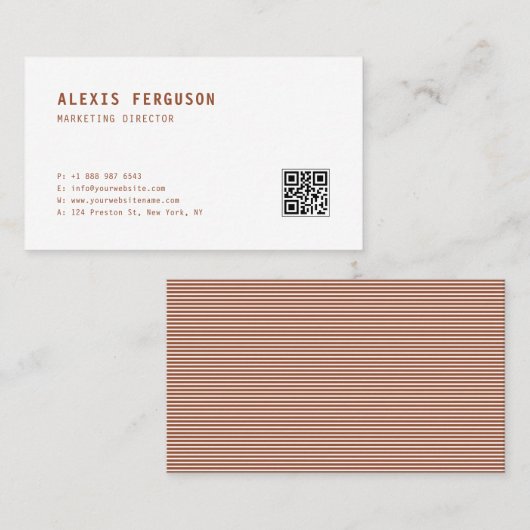 Terracotta Simple Typography QR Code Minimalist Visitenkarte (Vorne/Hinten)