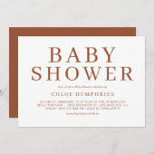 Terracotta Simple Typography Stripes Baby Shower Einladung (Vorne/Hinten)