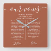 Terracotta Skript seine und ihre Hochzeitsstimmen Quadratische Wanduhr (Vorderseite)