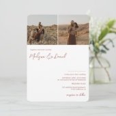 Terracotta Skripte Namen 3 Fotos qr Code Hochzeit Einladung (Stehend Vorderseite)