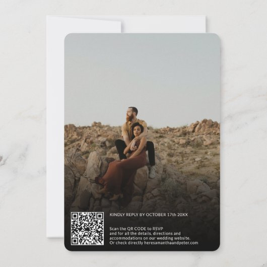 Terracotta Skripte Namen 3 Fotos qr Code Hochzeit Einladung (Rückseite)