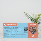 Terracotta & Sky Blue Boarding Pass Wedding Einladung (Stehend Vorderseite)