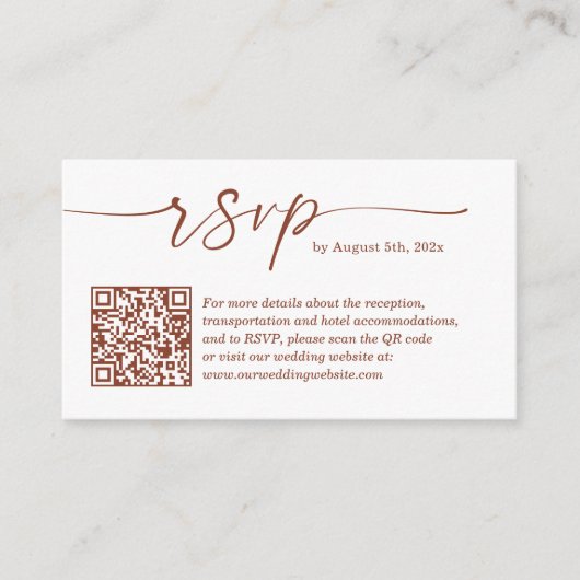Terracotta Small Wedding RSVP Website QR Code Begleitkarte (Vorderseite)