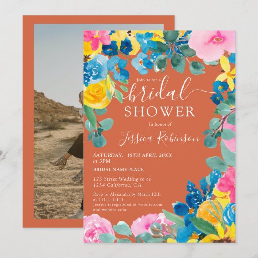 Terracotta Sommer Foto Einladung (Vorne/Hinten)