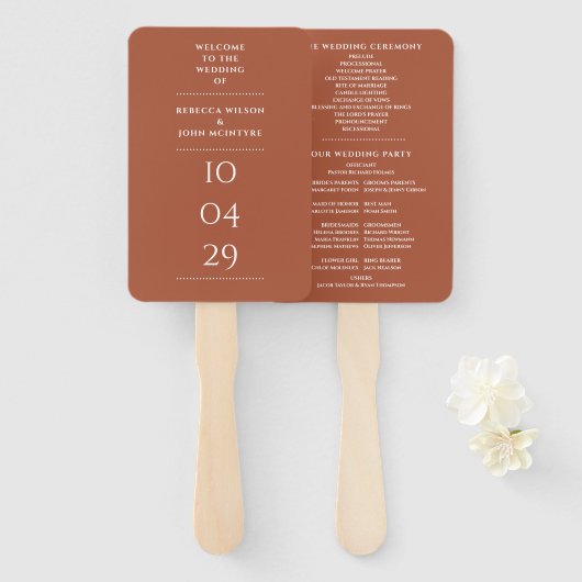 Terracotta Special Date Wedding Programm Fächer (Vorne und Hinten)