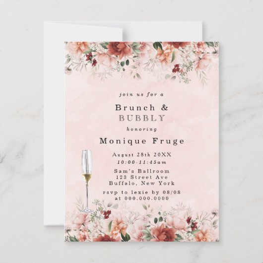 Terracotta Spring Fall Blumenbrunch & Bubbly Einladung (Vorderseite)