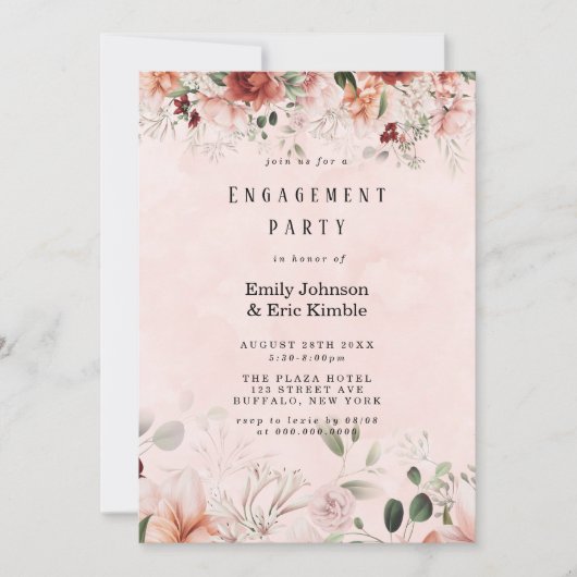 Terracotta Spring Fall Floral Engagement Party Einladung (Vorderseite)