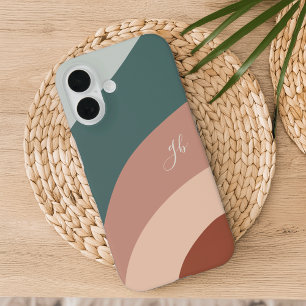 Terracotta & Spruce Green Boho Color Flow Monogram iPhone 16 Hülle