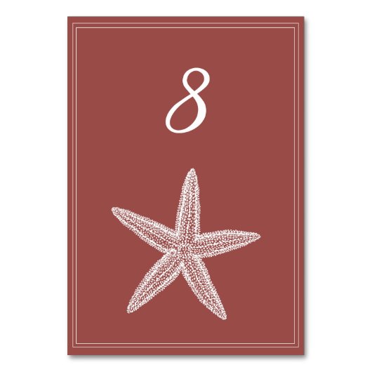 Terracotta Starfish Tischnummer Card (Vorderseite)