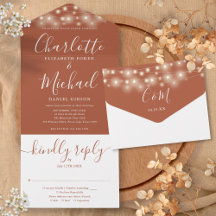 Terracotta String Lights Elegante Script Wedding