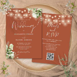 Terracotta String Lights Floral QR Code Wedding Einladung