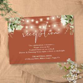 Terracotta String Lights Floral Wedding Empfang Begleitkarte