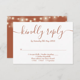 Terracotta String Lights Floral Wedding RSVP Karte