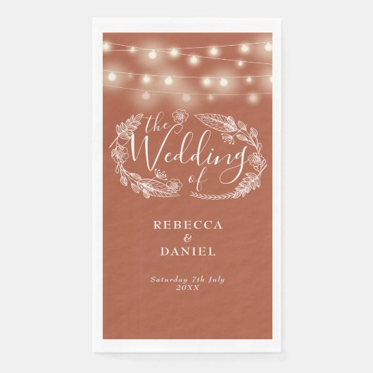 Terracotta String Lights Floral Wedding Serviette (Vorderseite)