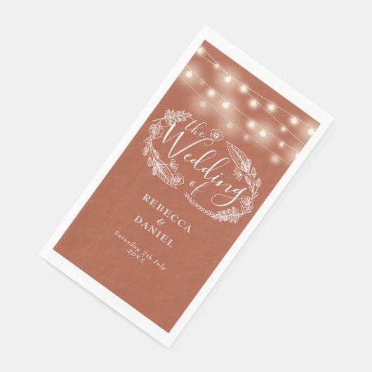 Terracotta String Lights Floral Wedding Serviette (Ecke)