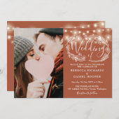 Terracotta String Lights Foto Wedding Einladung (Vorne/Hinten)