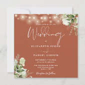 Terracotta String Lights Foto Wedding Einladung (Vorderseite)