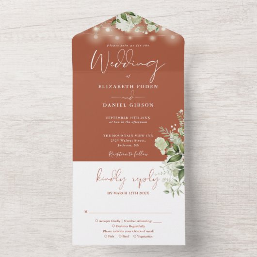 Terracotta String Lights Greenerity Monogram Weddi All In One Einladung (Innen Boden)