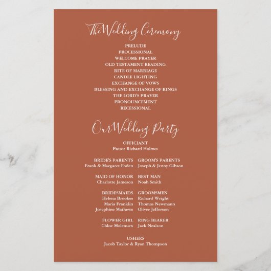 Terracotta String Lights Hochzeitsprogramm (Rückseite)