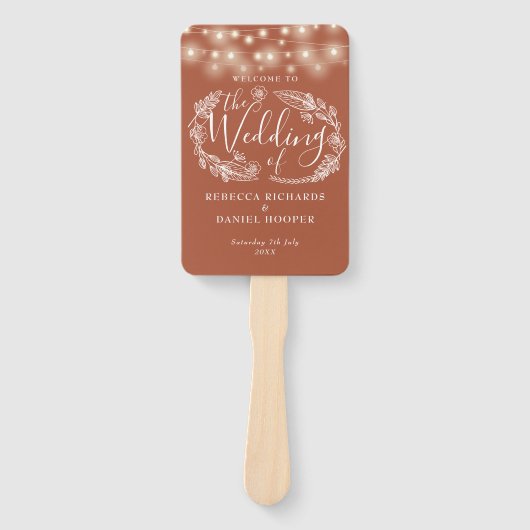 Terracotta String Lights Hochzeitsprogramm Fächer (Vorderseite)