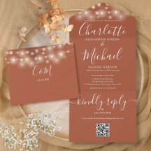 Terracotta String Lights QR Code Monogram Wedding