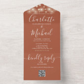 Terracotta String Lights QR Code Monogram Wedding All In One Einladung (Innen Boden)