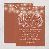 Terracotta String Lights Script Wedding Einladung (Vorne/Hinten)