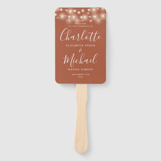 Terracotta String Lights Script Wedding Program Fächer (Vorderseite)