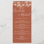 Terracotta String Lights Signature Wedding Menu Menükarte (Vorderseite)