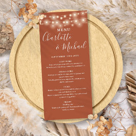 Terracotta String Lights Signature Wedding Menu Menükarte