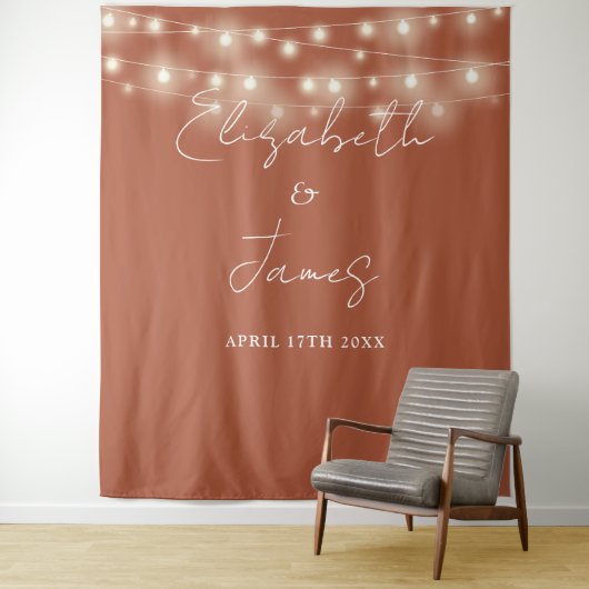 Terracotta String Lights Wedding Foto Background Wandteppich (Beispiel)