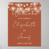 Terracotta String Lights Wedding Willkommenszeiche Poster (Vorne)