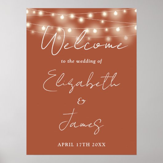 Terracotta String Lights Wedding Willkommenszeiche Poster (Vorne)