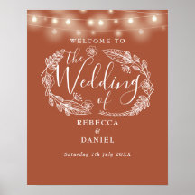 Terracotta String Lights Wedding Willkommenszeiche