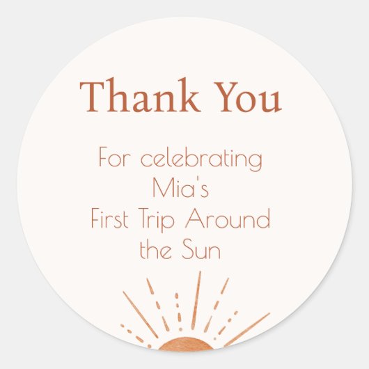 Terracotta Sun erste Reise durch die Gegend Danke Runder Aufkleber (Vorderseite)