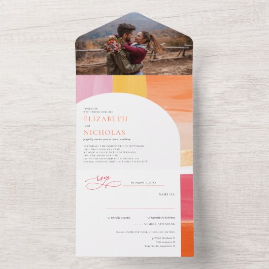 Terracotta Sunrise | Boho Wedding All In One Einladung (Innen Boden)