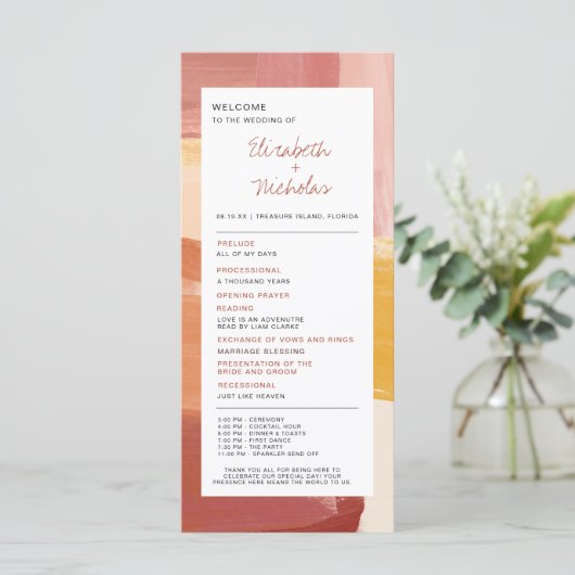 Terracotta Sunrise | Hochzeitsprogramm Menükarte (Stehend Vorderseite)