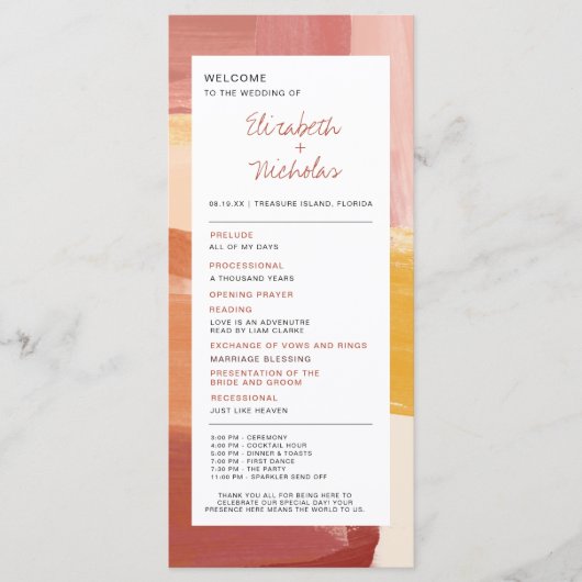 Terracotta Sunrise | Hochzeitsprogramm Menükarte (Vorderseite)