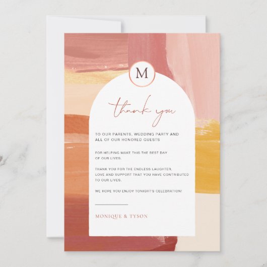 Terracotta Sunrise | Hochzeitstisch Vielen Dank Dankeskarte (Vorderseite)