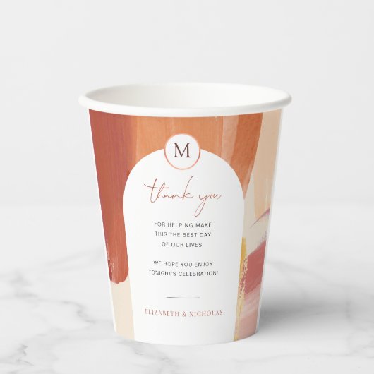 Terracotta Sunrise | Monografische Hochzeit Pappbecher (Vorderseite)