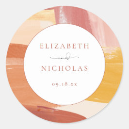 Terracotta Sunrise | Monografische Hochzeit Runder Aufkleber