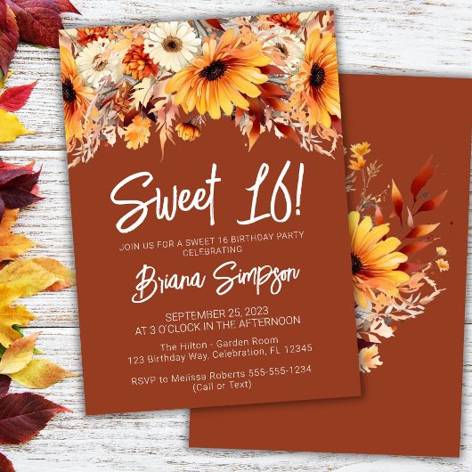 Terracotta Sweet 16 Birthday Fall Floral Einladung