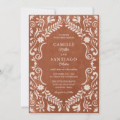 Terracotta Talavera Mexican QR Code Wedding Einladung (Vorderseite)